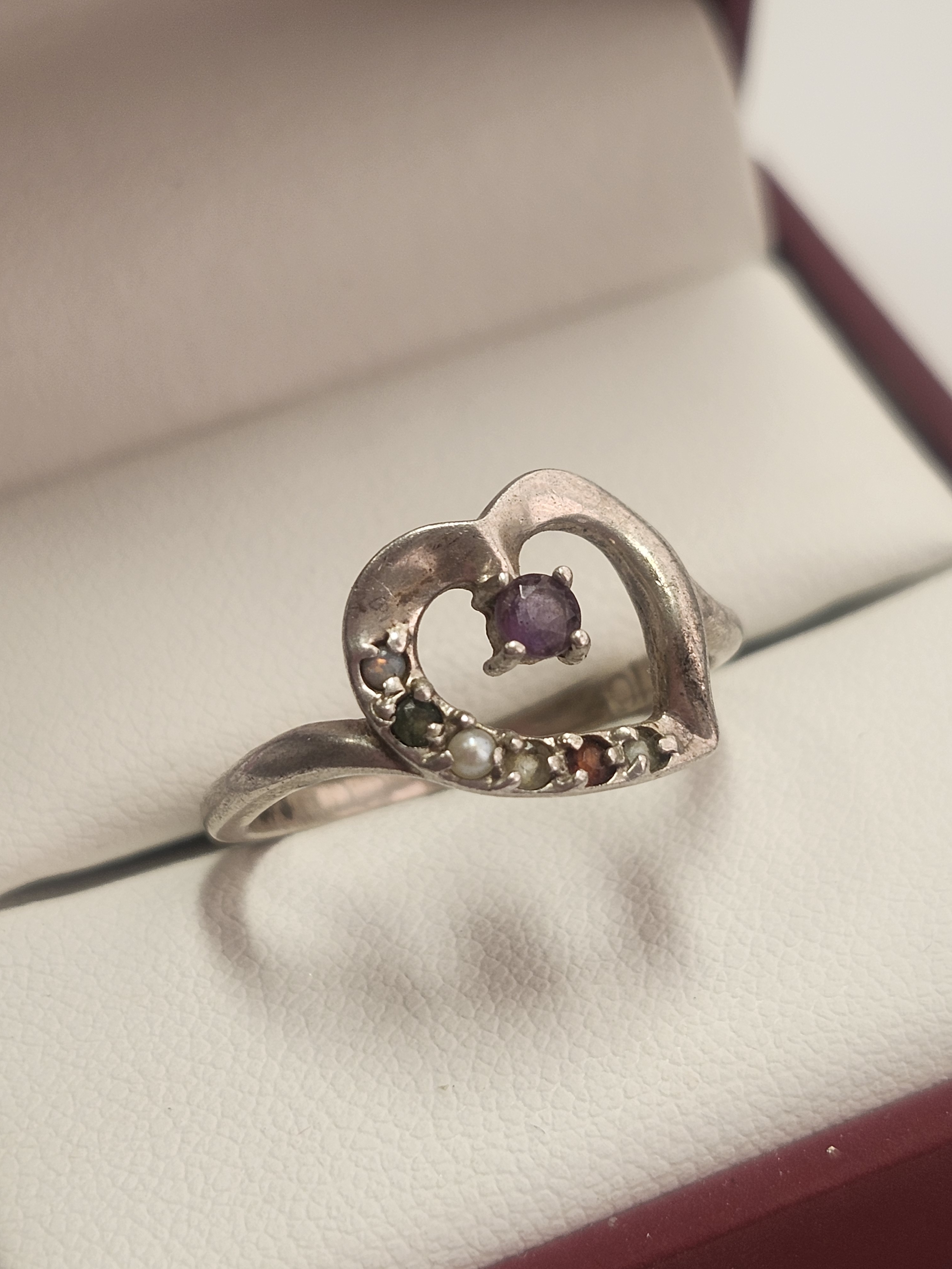 Retro Vintage Lenox Heart Ring Sterling Silver Multi-Gemstone Size 10 65$